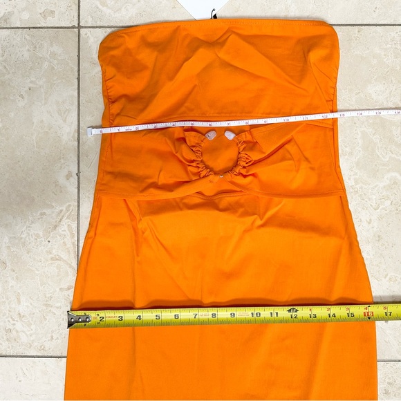 ZARA | NWT ORANGE CUT OUT STRAPLESS METAL RING DRESS STRETCHY SEXY BODY CON - Picture 13 of 15